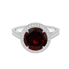 Art Deco Style Ruby & Lab Created Diamond 14K White Gold FN Engagement Ring