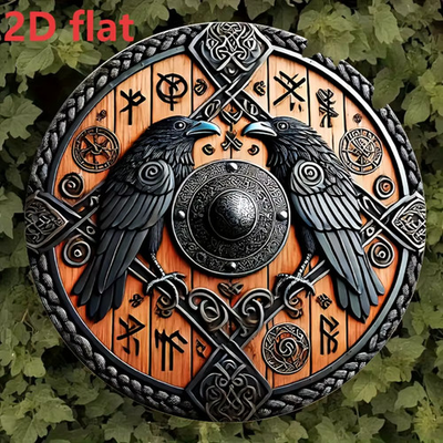 #ad #ad 20in Viking Shield Metal Sign Norse Raven Wall Art Rune Decor Odin Huginn $12.95