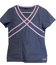 Urbane Scrubs Pink Accented Gray Scrub Top Small Nurse
