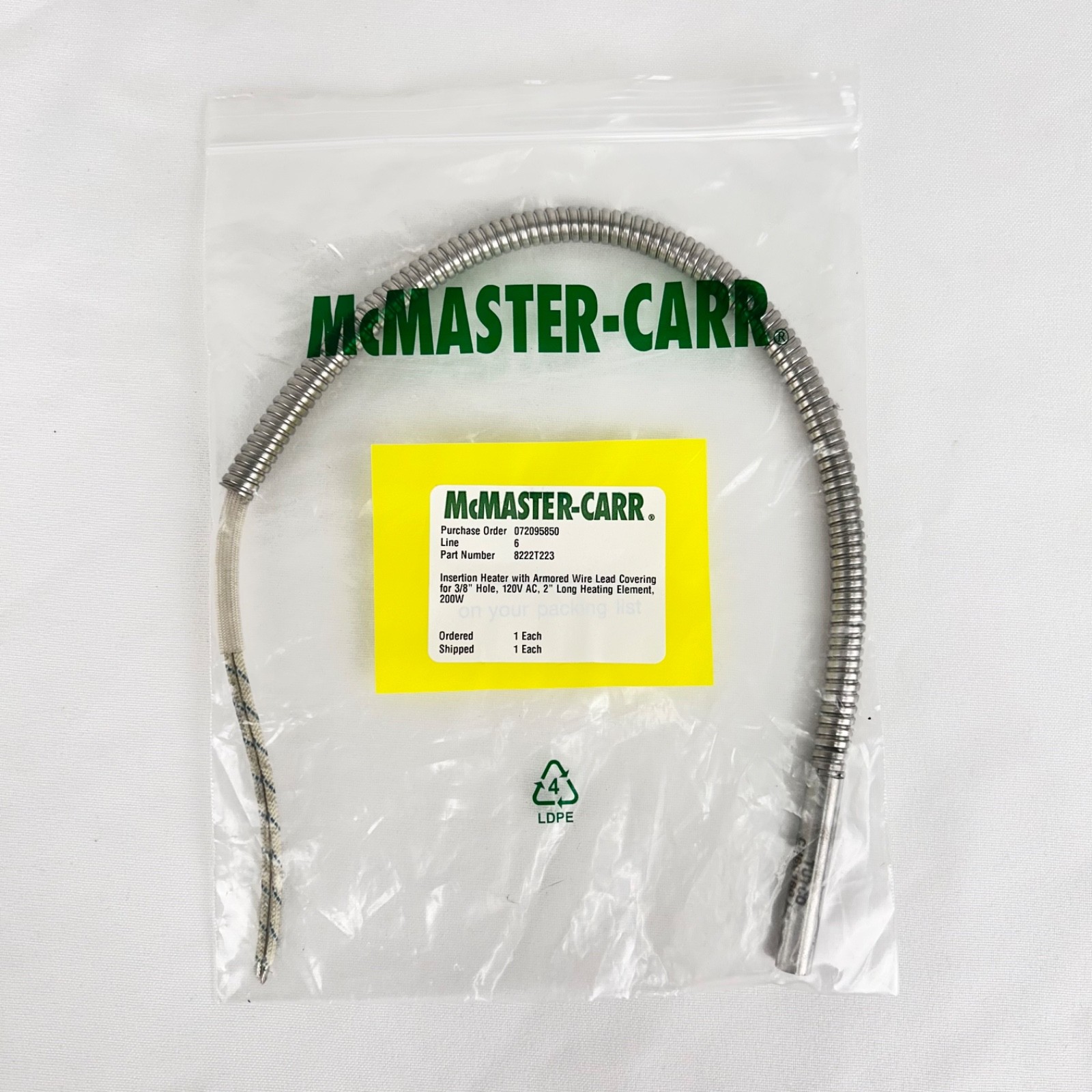 Tutco Insertion/Cartridge Heater w/Armored Wire Lead Cover 3