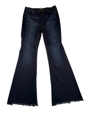 True Craft Jeans Juniors 15 High Rise Flare Dark Wash Raw Hem NWOT Denim