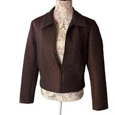 KENAR Quilted Jacket Brown Geometric Pattern Zip Up Collared Size 8/10