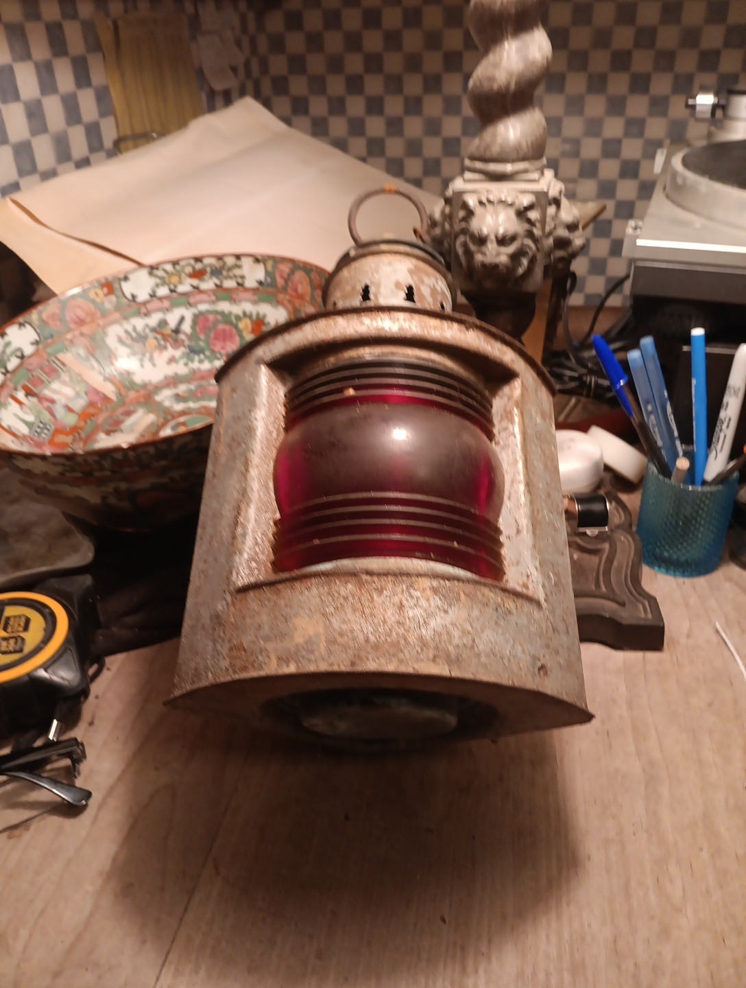 Antique  Corner Nautical  Lantern Red Lens / Burner