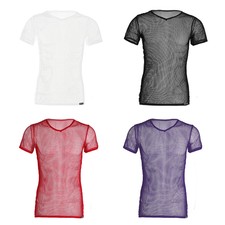 Camiseta sin mangas Sissy Hombres Malla Transparente Manga Corta Camiseta Transparente Chaleco Prendas para club nocturno