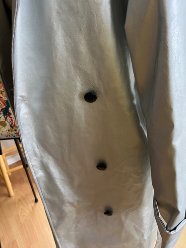 $120 Metallic Silver Double Breasted Belted Faux Vegan Leather Trench Coat XL - Picture 5 of 16