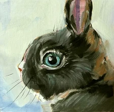 Original Oil Painting Bunny Rabbit Wildlife Animals Art Impressionism Signed