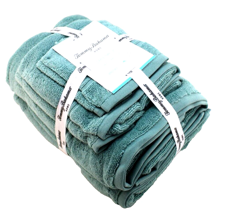 Nuevo Juego de 6 toallas de baño TOMMY BAHAMA Boardwalk de algodón verde salvia Zero Twist Foto 4 de 4