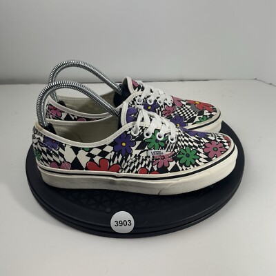 Vans Authentic Floral Checker Womens Size 7 White Sneakers