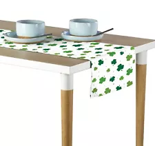 Tossed Shamrocks White Table Runners  12"x72" or 14"x108"