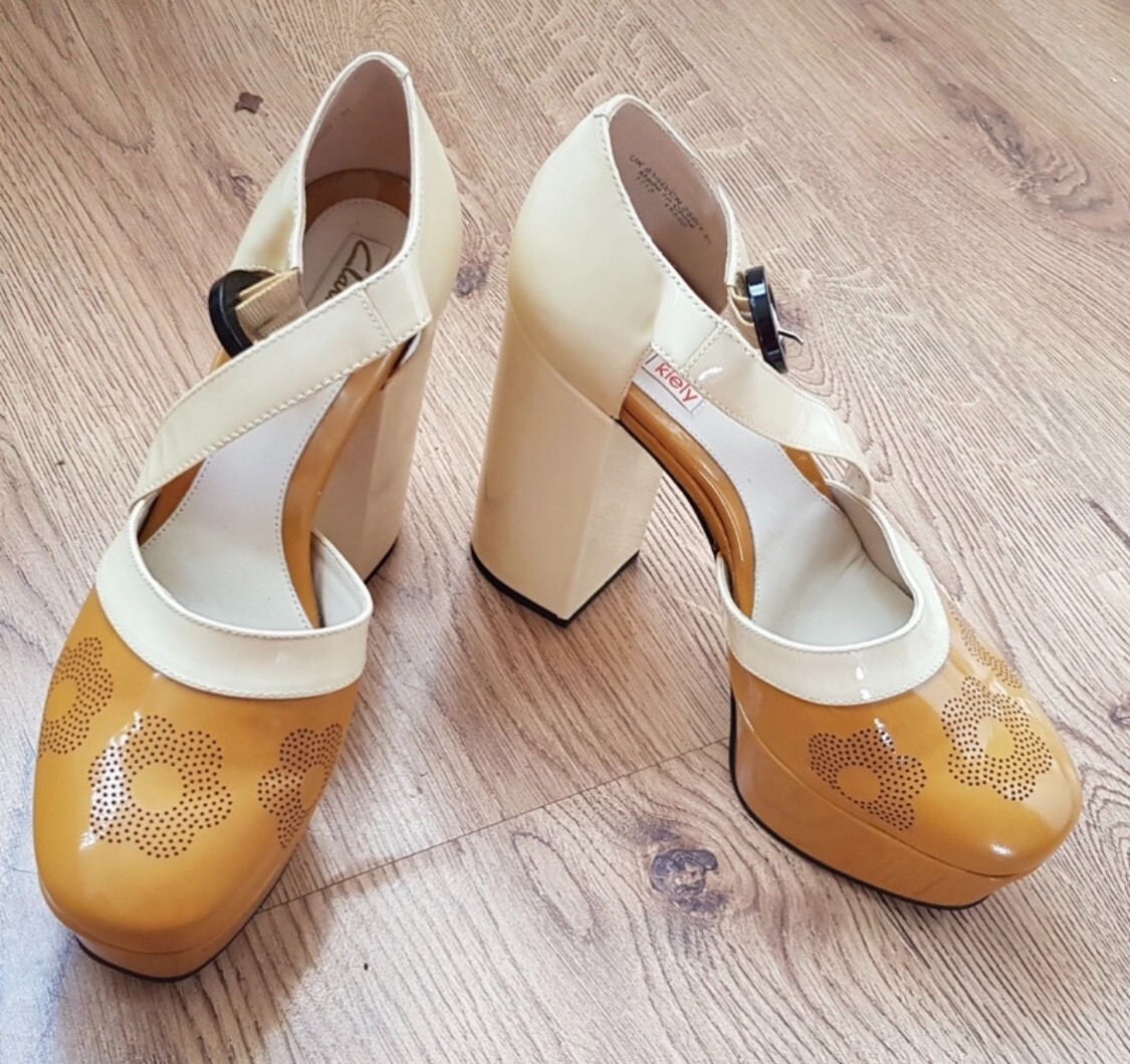 Orla Kiely Clarks Shoes, Yellow Platforms, 70s Shoes, Retro, Vintage