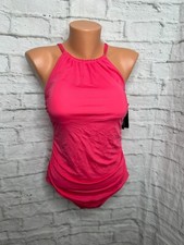 NWT Jantzen Women's Rose Pink High Neck One-Piece Tank Swimsuit sz 10