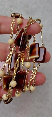 Vintage Halskette aus Glas und goldfarbenem Metall