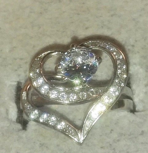 Stainless Steel Heart & Round cz Wedding Engagement Promise Ring 2 PC Band Set - Bild 2 von 5