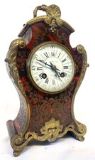 Antique Shaped Boulle Mantel Clock Brass Inlaid Red Shell With Ormolu Mounts