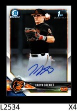 1-2018 BOWMAN CHROME DRAFT AUTO CADYN GRENIER ORIOLES CARD#CDA-CG QTY