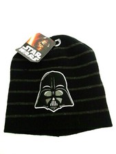 Boys OSFM Winter Beanie Black Gray Striped Winter Hat Berkshire - Darth Vader