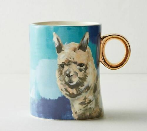 Anthropologie Lauren Carlson Walcott Blue Llama Mug Set Of 2 - Picture 1 of 2