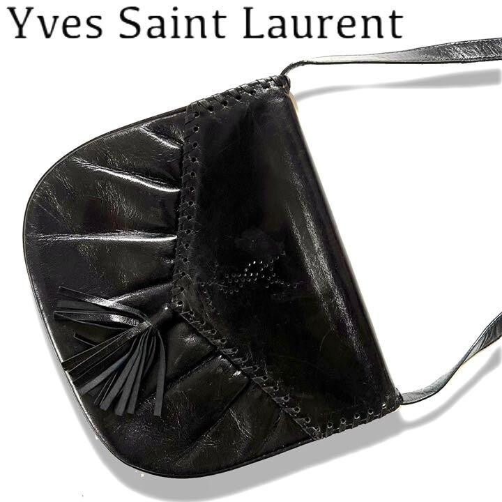 Yves Saint Laurent Black Leather Tassel Shoulder Bag Excellent Condition Authentic Japan