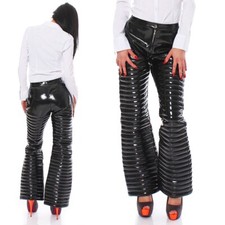 Damen Lack Hose in Vinyl Qualität vom Schritt bis Saumende gesteppt schwarz