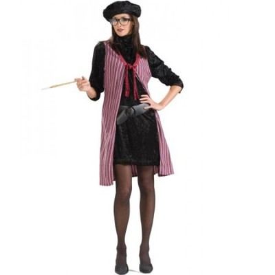 Beatnik Costume Ladies 50's-60's Pc Blk Multi Dress/ Vest Collar Belt  Beret