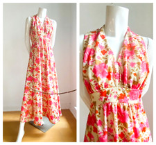 Vintage Windsor Dress Clourful Pink Floral Sleeveelss A line Maxi Dress S