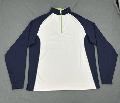 FootJoy Shirt Men's M White Blue 1/4 Zip Long Sleeve Activewear Golf