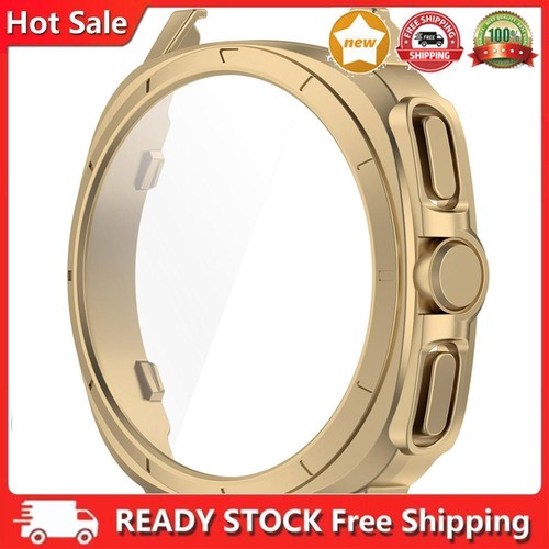 For Samsung Galaxy Watch 7 44mm PC HardCase+Tempered Glass(Champagne Gold)