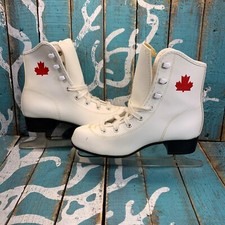 Vintage Brookfield White Ice Skates Youth Size 1 with SLM Canada 7-3/8 Blades