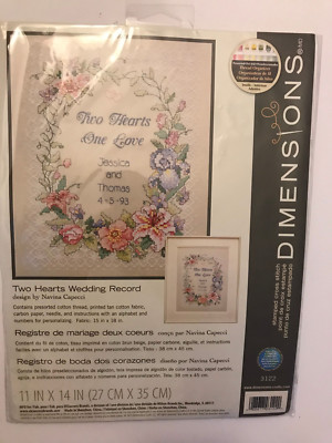 Dimensions TWO HEARTS WEDDING RECORD Cross Stitch Kit - NIB