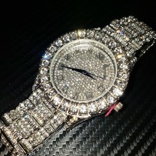 Men Hip Hop Iced Bling White Gold PT Rapper's Lab Diamond Urban Metal Watch
