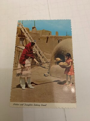 c.1970's Indian Mother and Daughter Baking Bread Postcard
