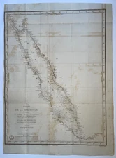 RED SEA 1840 PIERRE DAUSSY VERY LARGE ANTIQUE SEA CHART DEPOT DE LA MARINE