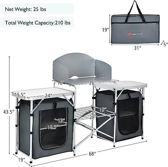 Goplus Mesa de Cocina Plegable para Camping con Almacenamiento, Aluminio Portátil Pestaña Exterior Foto 3 de 4