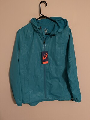 Asics Packable Jacket Full Zip Athletic Running Hooded Teal - Women's XL - New!