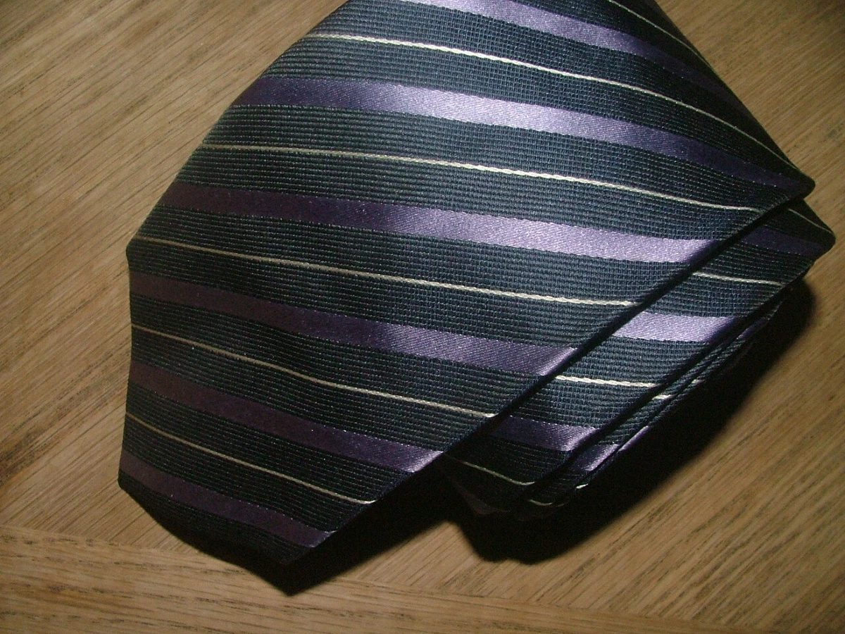 MENS HUGO BOSS SKINNY TIE 100 SILK MADE IN ITALY PURPLE BLUE STRIPED 060