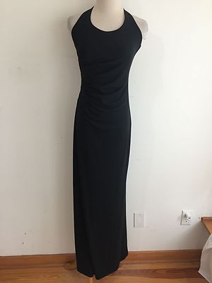 nicole miller black halter dress Nicole Miller Sleeveless Halter Maxi Dress Black w/Fuchsia Accent Size P