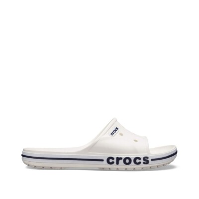 CROCS 205392-126 Unisex-Adults Bayaband Slides in White/Navy - Medium Width