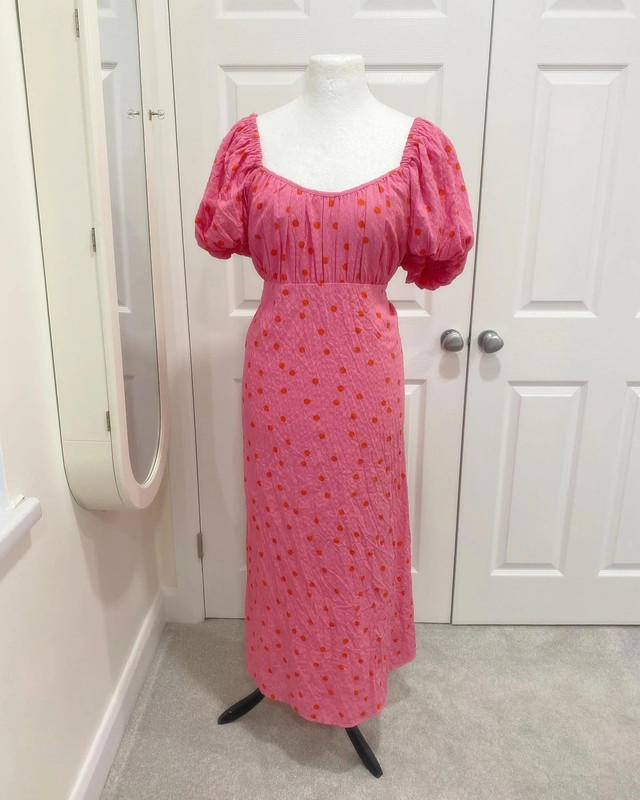 Stunning new look pink red spot polka dot midi dress 22 UK
