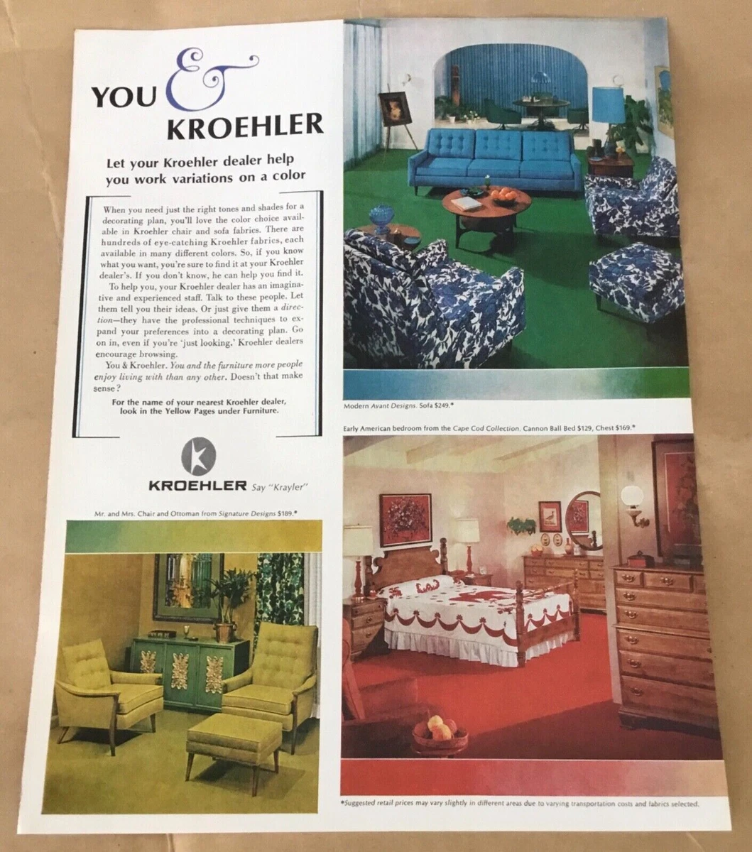 Kroehler furniture vintage print ad 1967 vintage 1960s retro home