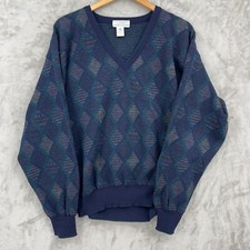 Vintage 90s Tricots St. Raphael Mens L 100 Merino Wool Geometric V-Neck Sweater