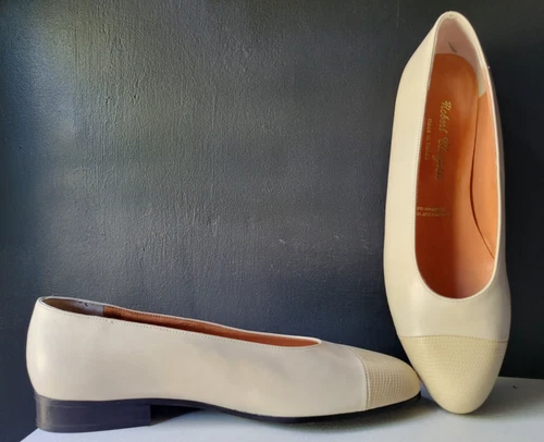 ROBERT CLERGERIE BONE GENUINE LEATHER CAP TOE FLATS Made in France NWOB