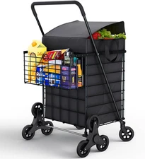 Open Box Folding Shopping Cart with Double Baskets - Heavy Duty Capacity