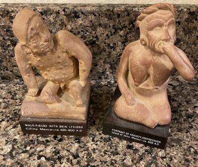 Lot 2 Etrafon VTG Shering Anxiety Depression and Male Clay Figure w skin lesions