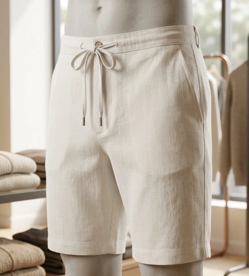 M&S Collection Shorts Linen Blend Stone Lightweight Summer Men W40” Drawstring