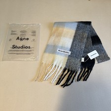 Acne Studios Vally Large Check Scarf Gray Blue Green Alpaca Wool NWT Italy