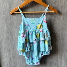 Posh Peanut Twirl Skirt Romper Baby 6-12M Blue Animal Donut Tiered Ruffle Bamboo