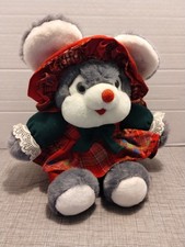 Vintage Dandee Christmas Mouse Plush 12" w/Dress Hat Adorable Stuffed Animal