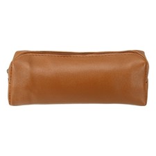 Small Leather Pencil Stationery Make Up Bag with Zipper, Brown, 1 Pcs