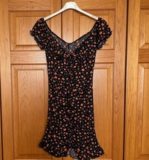 Shein Size L Black Orange Floral Ruched Mini Dress – New With Tags