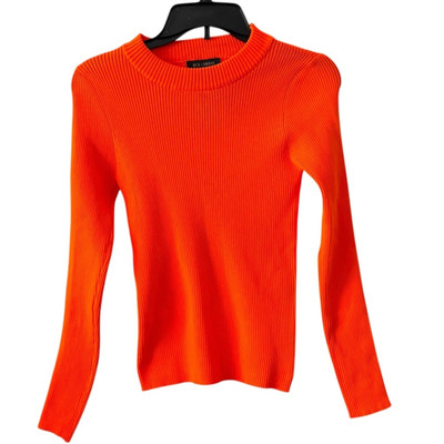 NWT QED London Neon Orange Ribbed Knit Sweater - Size Small
